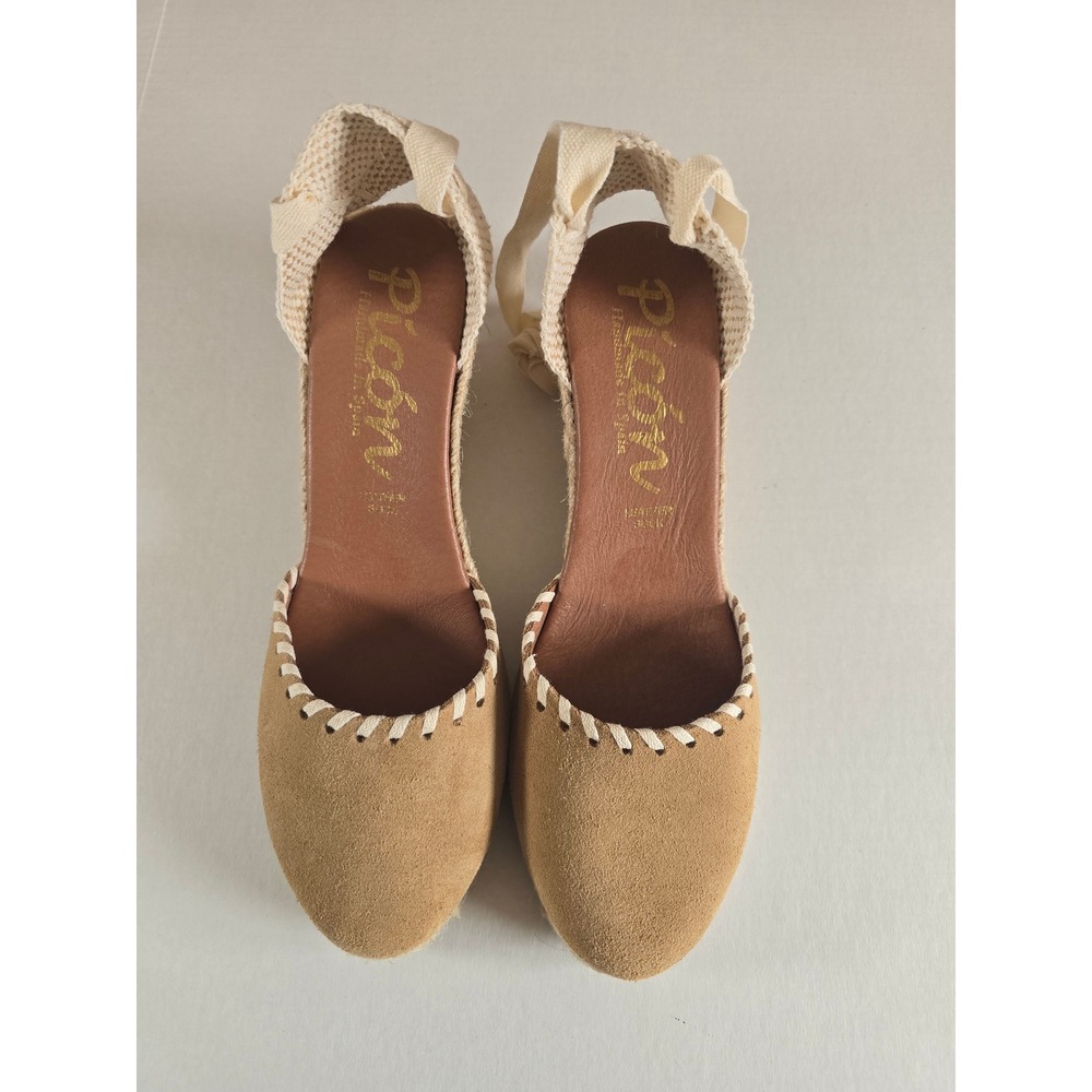 Picon Tan Suede Lace Up Espadrille Wedge Sandals Made in Spain Womens 9.5 NEW